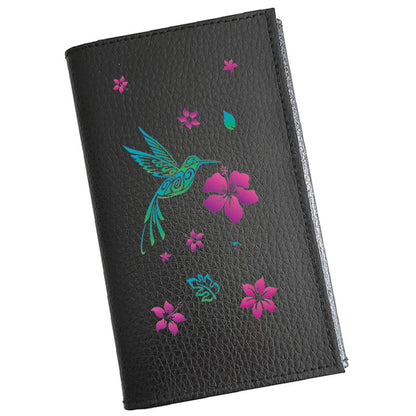 Porte carte grise en cuir noir personnalisé Colibri