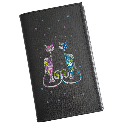 Porte carte grise en cuir noir personnalisé Couple Chat