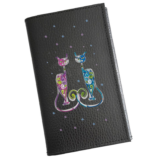 Porte carte grise en cuir noir personnalisé Couple Chat