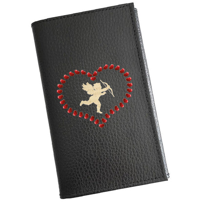 Porte carte grise en cuir noir personnalisé Cupidon