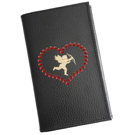 Porte carte grise en cuir noir personnalisé Cupidon