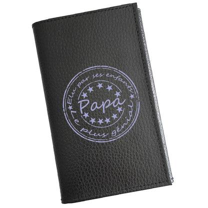 Porte carte grise en cuir noir personnalisé  Papa elu par ses enfants