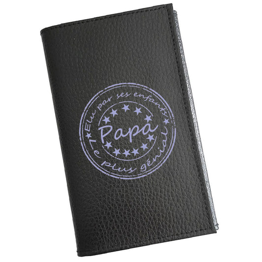 Porte carte grise en cuir noir personnalisé  Papa elu par ses enfants
