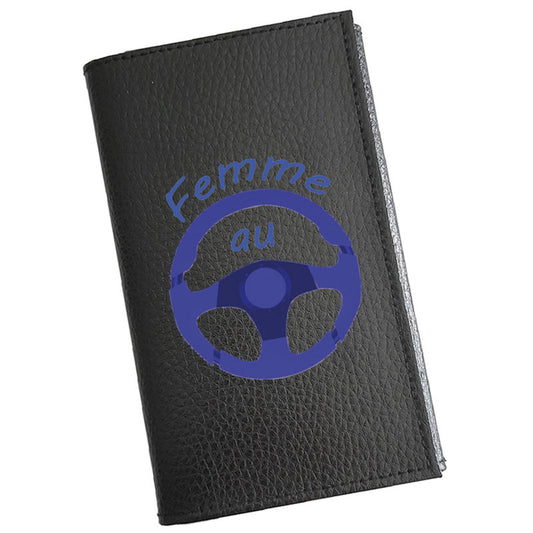 Porte carte grise en cuir noir personnalisé Femme au Volant