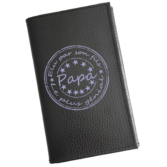 Porte carte grise en cuir noir pour homme personnalisé Elu par son fils Papa Génial