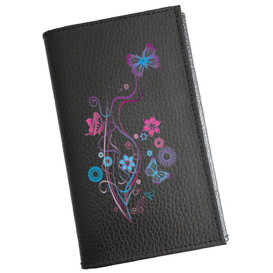 Étui Carte Grise Floral Personnalisé en Cuir Noir – Porte-Documents Véhicule Auto Moto – Cadeau Original