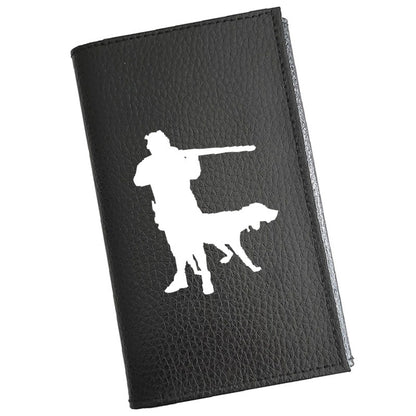 Porte carte grise en cuir noir personnalisé Chasseur fusil