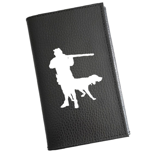 Porte carte grise en cuir noir personnalisé Chasseur fusil