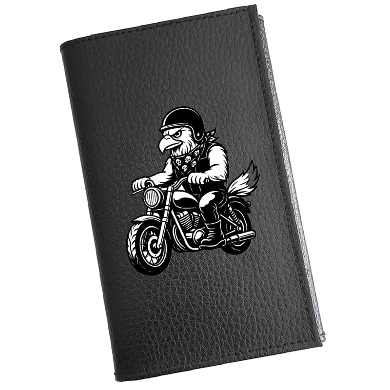 Étui Carte Grise en Cuir Noir Personnalisé Moto Style Harley avec Aigle – en option Prénom  - Cadeau Motard