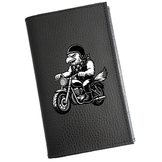 Étui Carte Grise en Cuir Noir Personnalisé Moto Style Harley avec Aigle – en option Prénom  - Cadeau Motard