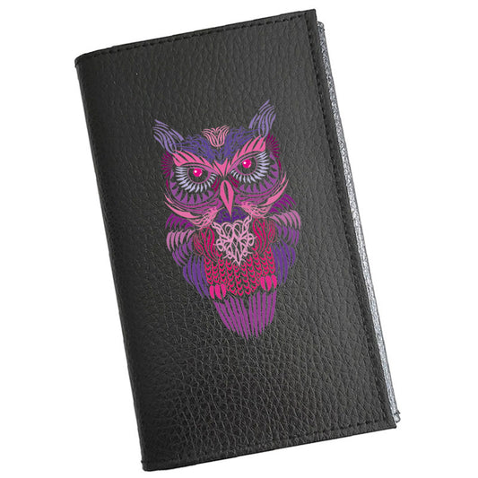 Porte carte grise en cuir noir personnalisé Hibou
