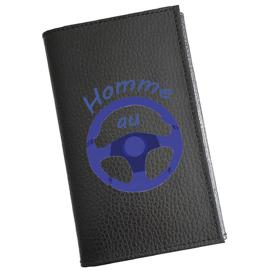 Porte carte grise en cuir noir personnalisé Homme au Volant