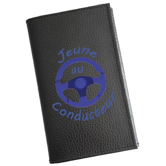 Porte carte grise en cuir noir personnalisé Jeune conducteur