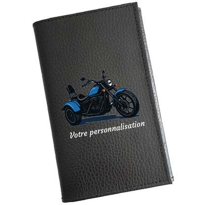 Étui Carte Grise en Cuir Noir Personnalisé Moto Trike – en option Prénom  - Cadeau Motard