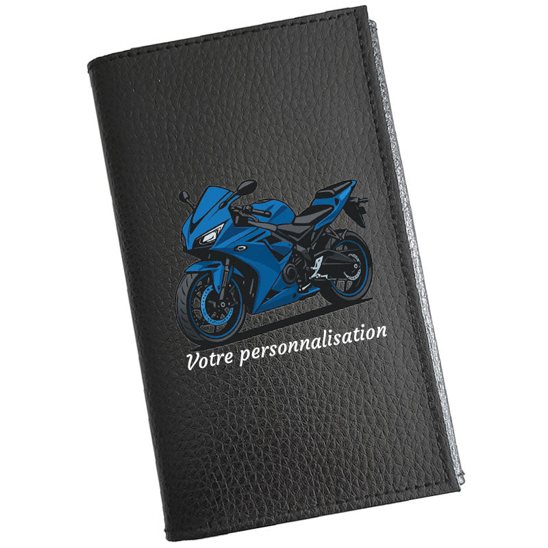 Étui Carte Grise en Cuir Noir – Personnalisé Moto Sport – en option Prénom  – Cadeau Motard