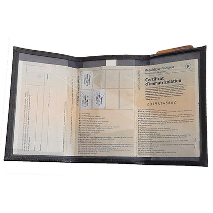 Porte carte grise en cuir noir personnalisé Quad