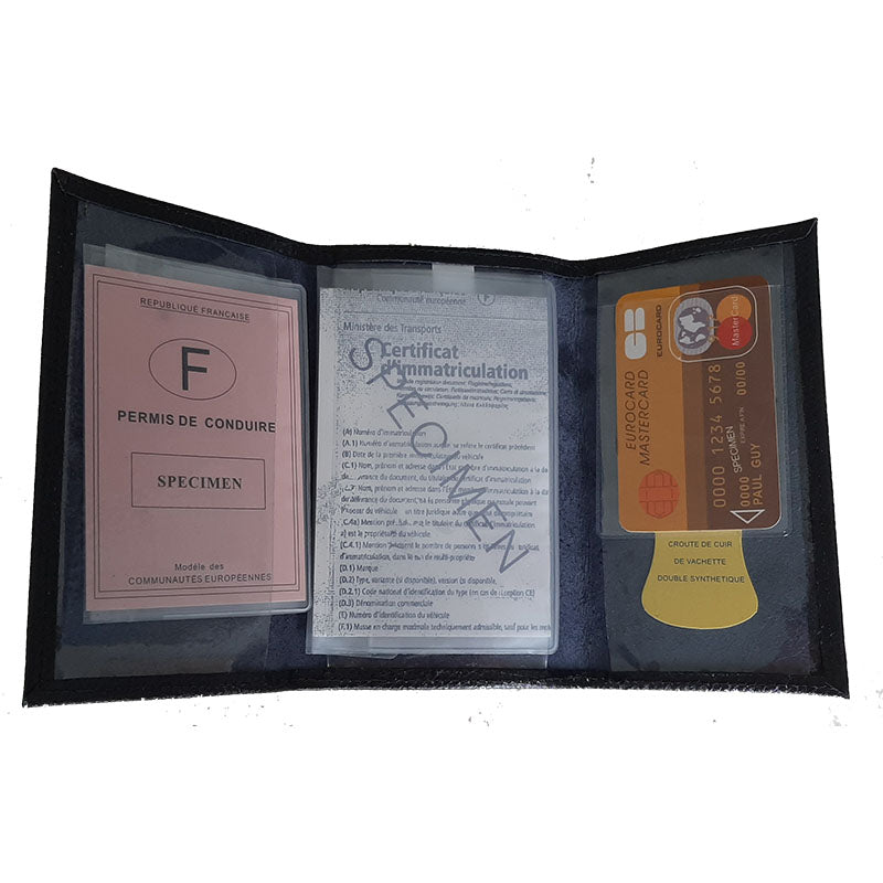 Porte carte grise en cuir noir personnalisé Quad