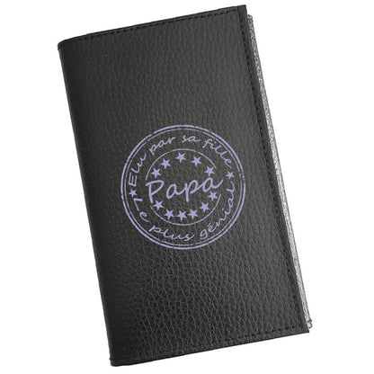 Porte carte grise en cuir noir pour homme personnalisé Elu par sa fille Papa Génial