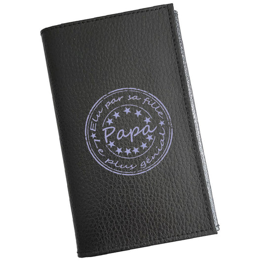 Porte carte grise en cuir noir pour homme personnalisé Elu par sa fille Papa Génial