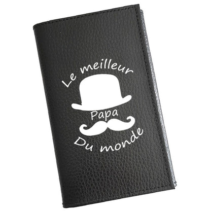 Porte carte grise en cuir noir pour homme personnalisé Meilleur Papa