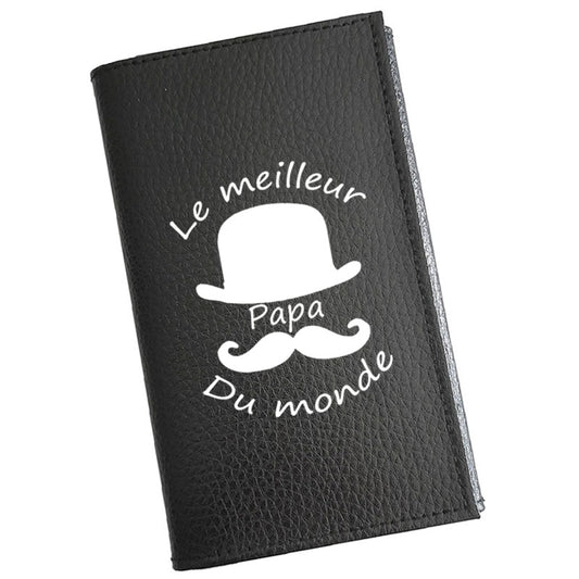 Porte carte grise en cuir noir pour homme personnalisé Meilleur Papa