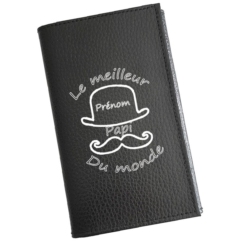 Porte carte grise en cuir noir pour homme personnalisé Meilleur Papi Grand-Père
