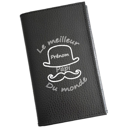Porte carte grise en cuir noir pour homme personnalisé Meilleur Papi Grand-Père