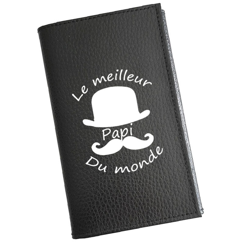 Porte carte grise en cuir noir pour homme personnalisé Meilleur Papi Grand-Père
