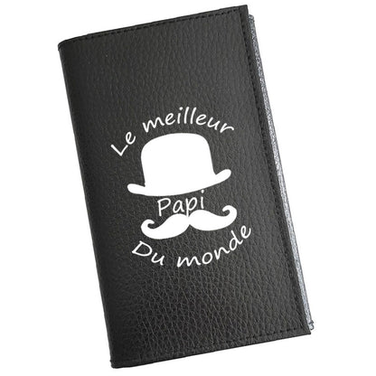 Porte carte grise en cuir noir pour homme personnalisé Meilleur Papi Grand-Père