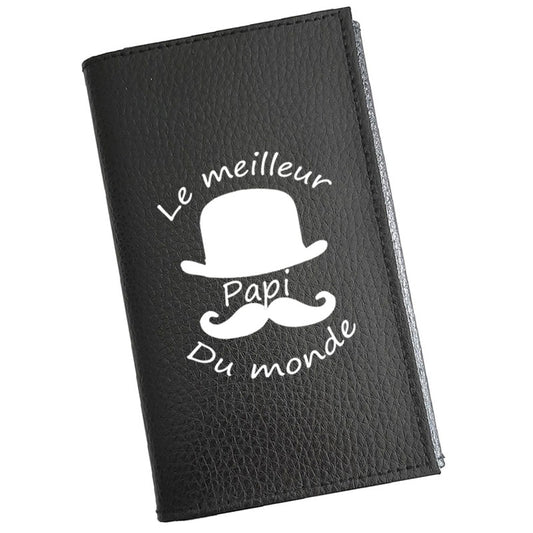 Porte carte grise en cuir noir pour homme personnalisé Meilleur Papi Grand-Père