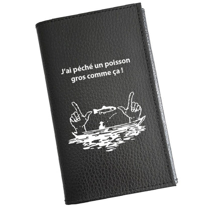 Porte carte grise en cuir noir personnalisé pêche humour