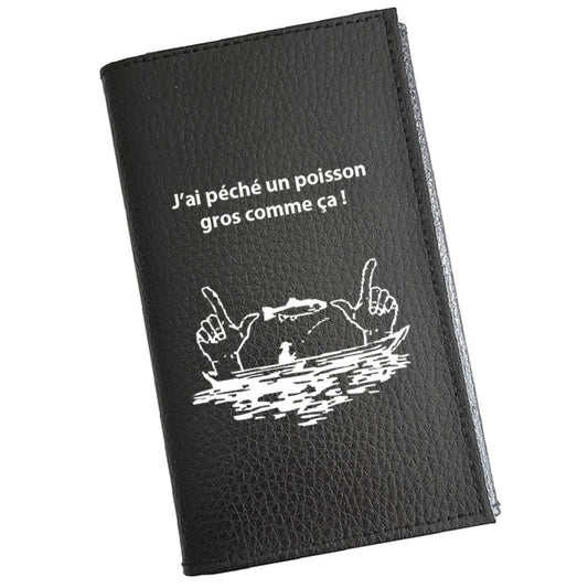 Porte carte grise en cuir noir personnalisé pêche humour