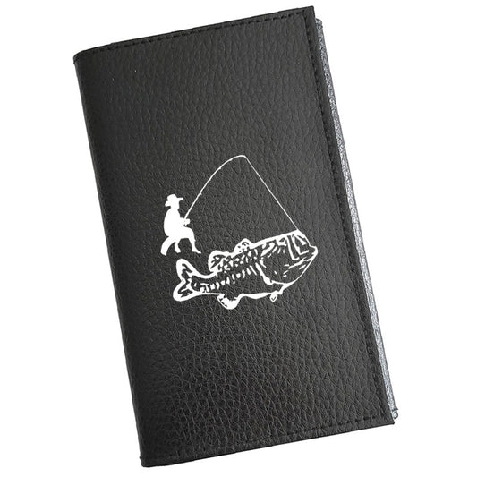 Porte carte grise en cuir noir personnalisé pêcheur