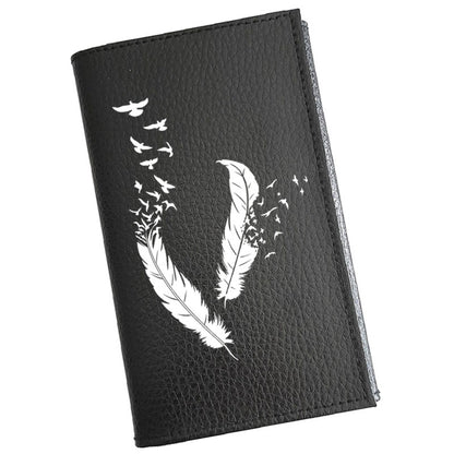 Porte carte grise en cuir noir personnalisé Plume Blanche