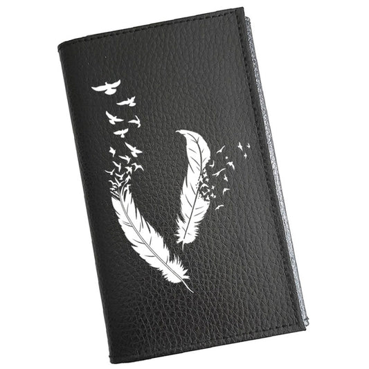 Porte carte grise en cuir noir personnalisé Plume Blanche