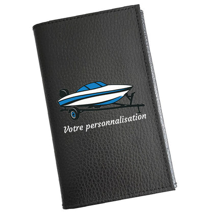 Étui Carte Grise en Cuir Noir Personnalisé Remorque – Nom en option