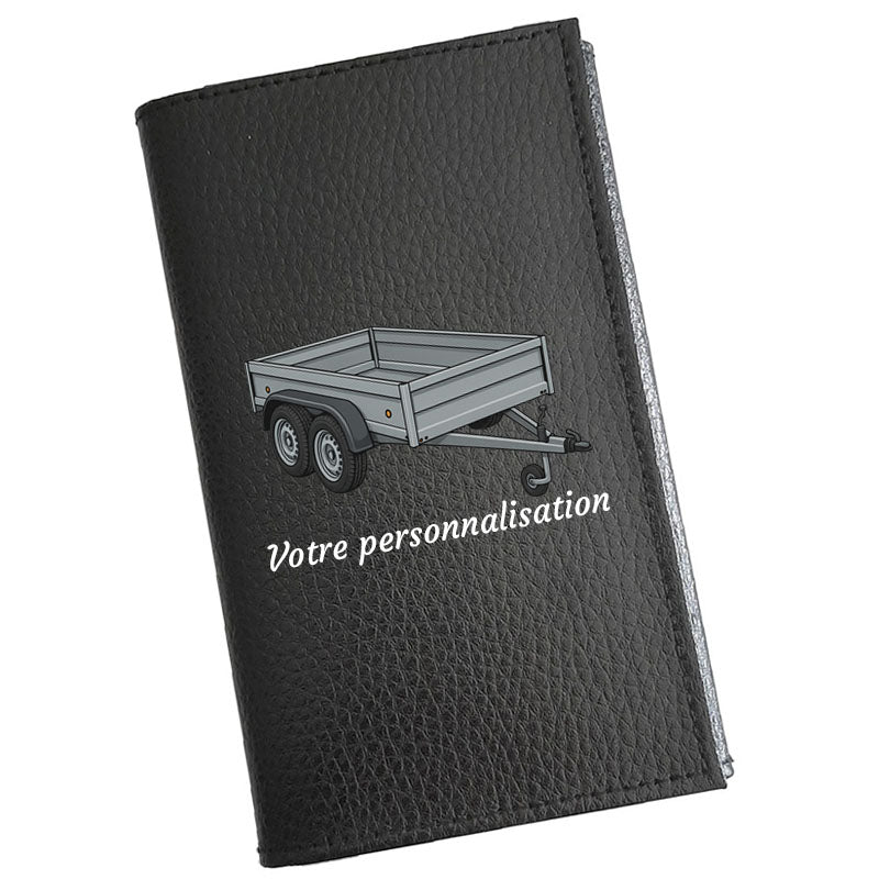 Étui Carte Grise en Cuir Noir Personnalisé Remorque – Nom en option