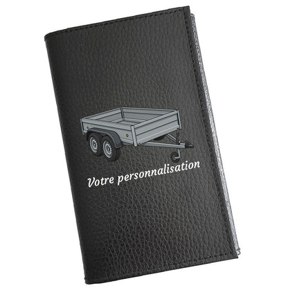 Étui Carte Grise en Cuir Noir Personnalisé Remorque – Nom en option