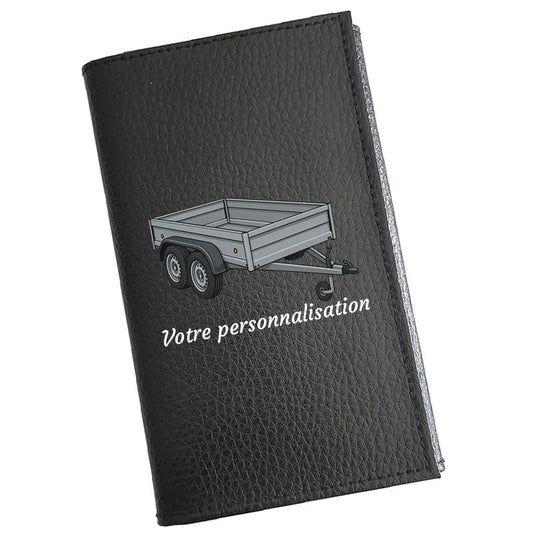 Étui Carte Grise en Cuir Noir Personnalisé Remorque – Nom en option