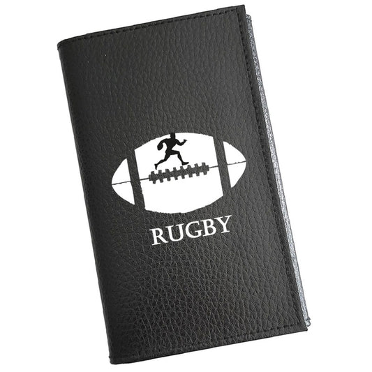 Etui Porte carte grise en cuir noir personnalisé Ballon de Rugby