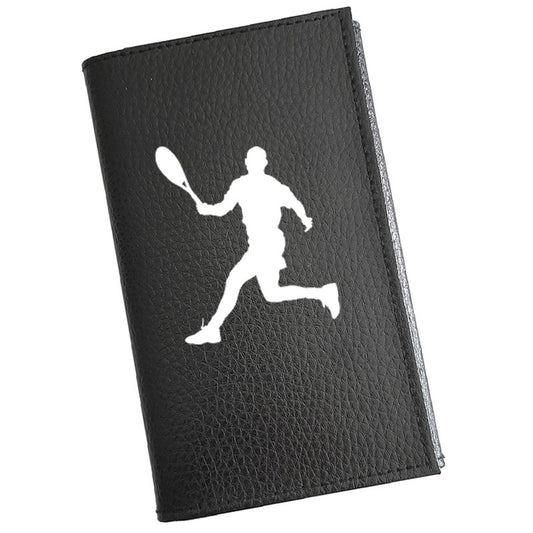 Porte carte grise en cuir noir personnalisé Joueur de Tennis