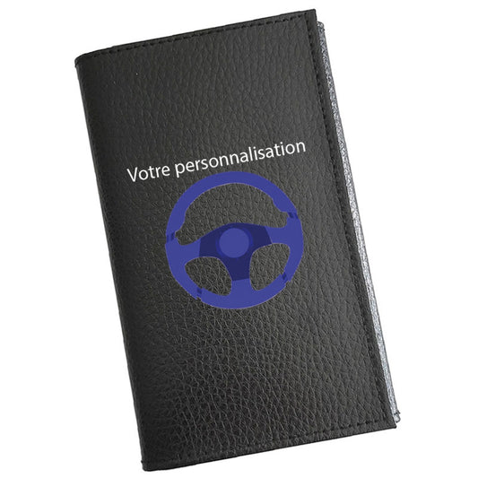 Porte carte grise en cuir noir personnalisé Volant de voiture