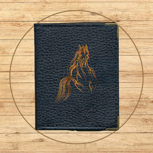 Etui porte carte bancaire et fidélité en Cuir noir Cheval Orange