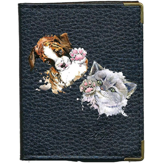 Etui porte carte bancaire et fidélité en Cuir noir Chien Chat