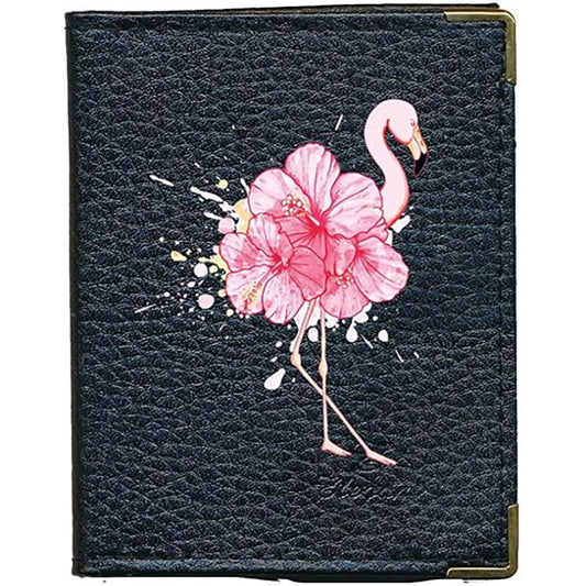 Etui porte carte bancaire et fidélité en Cuir noir Flamant Rose