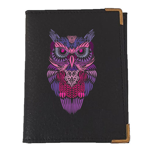 Etui porte carte bancaire et fidélité en Cuir noir Hibou