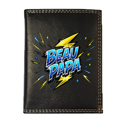 Petit Portefeuille Homme noir avec Porte Monnaie Personnalisé Flash Beau Papa Fete des Pères