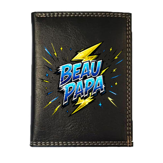 Petit Portefeuille Homme noir avec Porte Monnaie Personnalisé Flash Beau Papa Fete des Pères