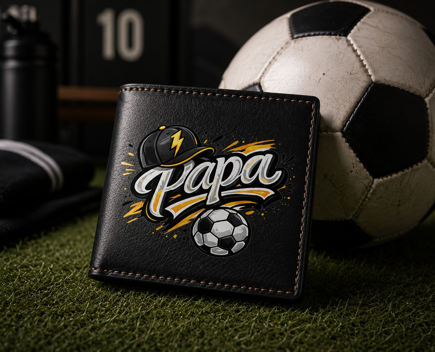 Petit Portefeuille Homme noir avec Porte Monnaie Personnalisé Foot Papa Fete des Pères