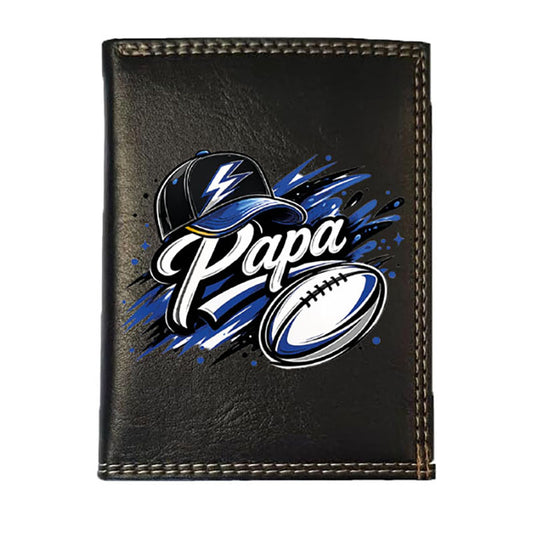 Petit Portefeuille Homme noir avec Porte Monnaie Personnalisé Rugby Papa Fete des Pères